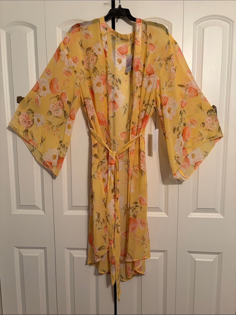 Forever 21 Yellow Floral Sheer Kimono Robe